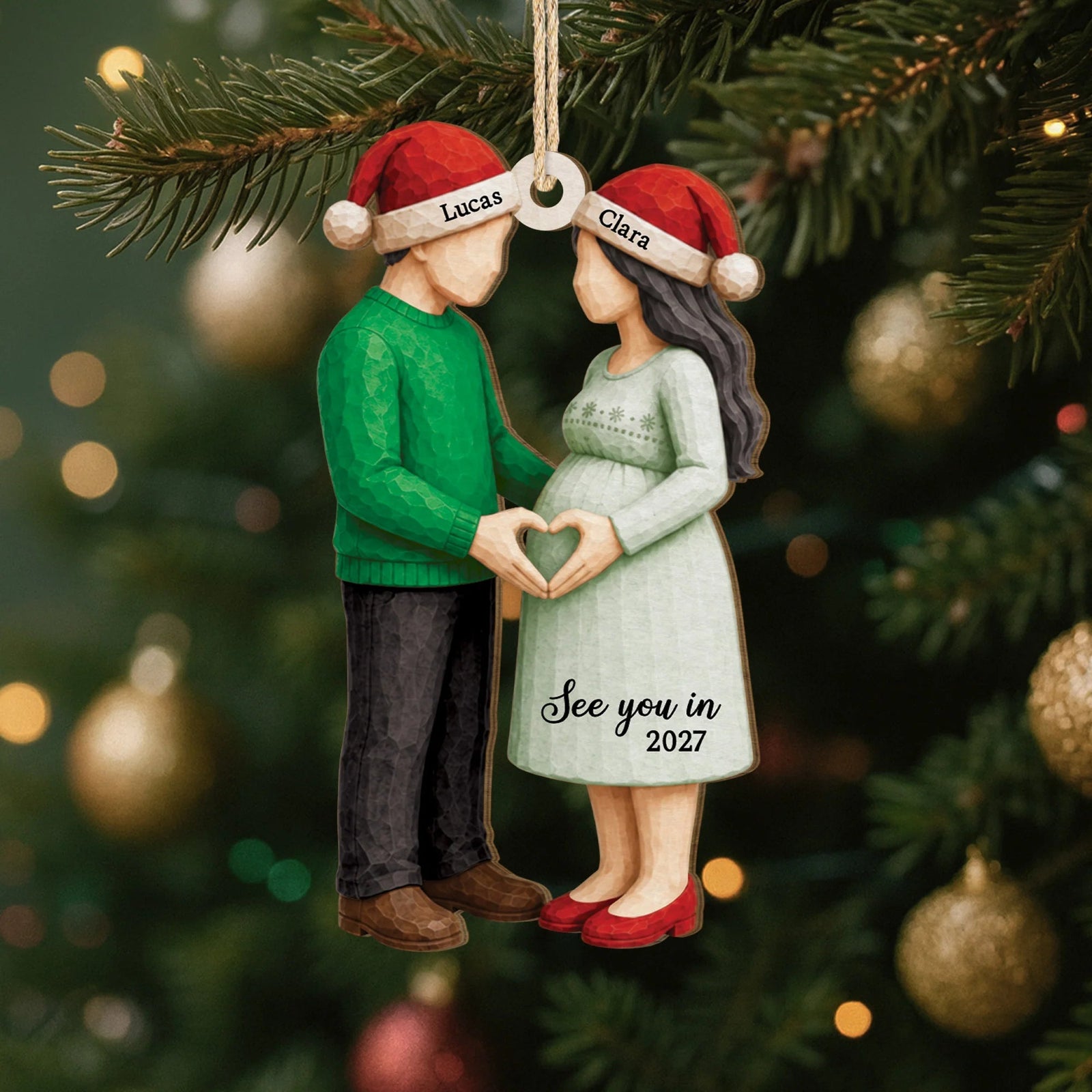 See You In 2027 Personalized Wooden Ornament - Custom Christmas Pregnancy Gift for Expecting Parents