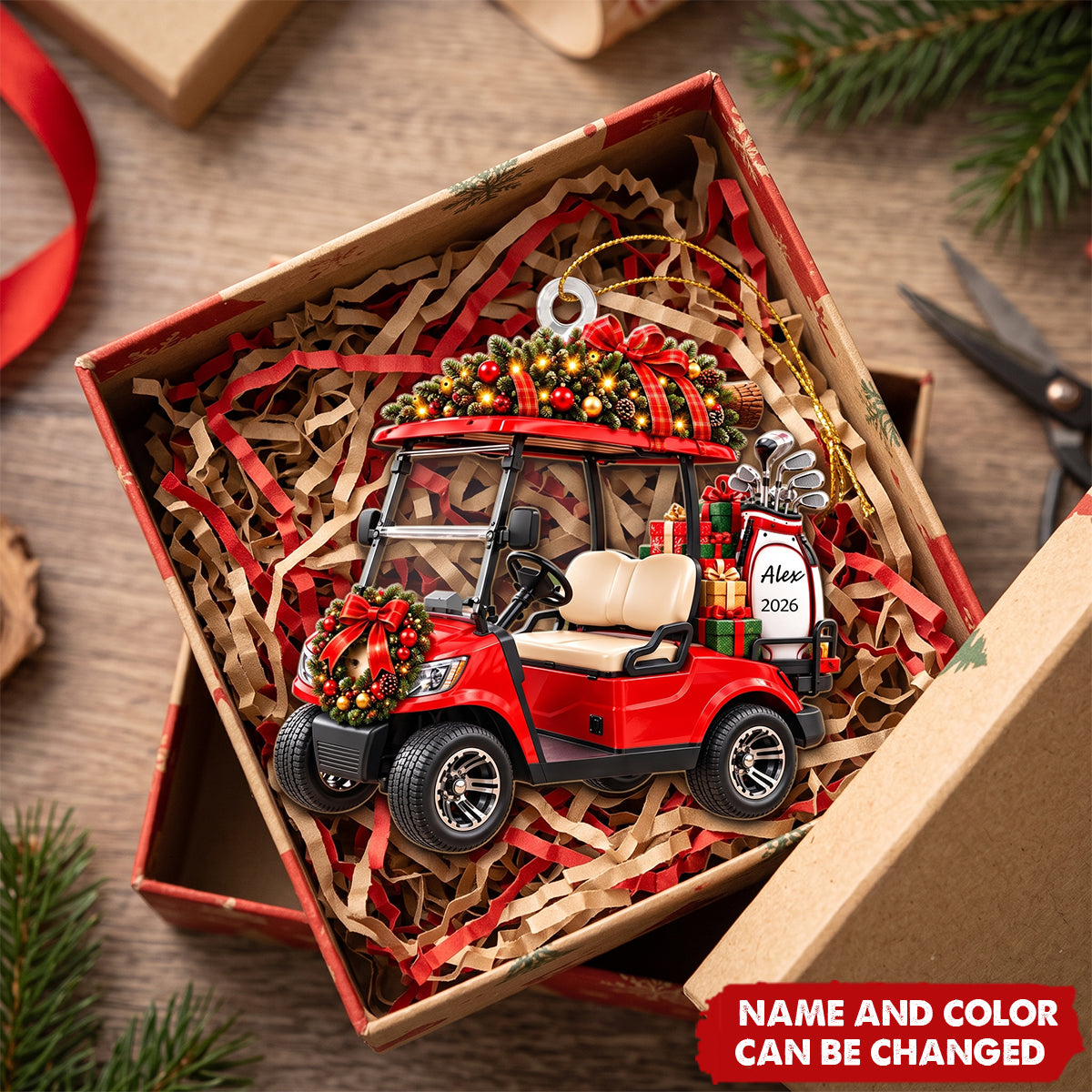 Personalized Golf Cart Christmas Ornament, Gift For Golf Lovers, Golfer Dad, Husband & Grandpa