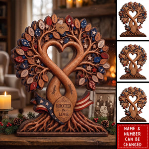 "Rooted in Love" Personalized Family Tree Wood Block - Custom Name Keepsake Gift