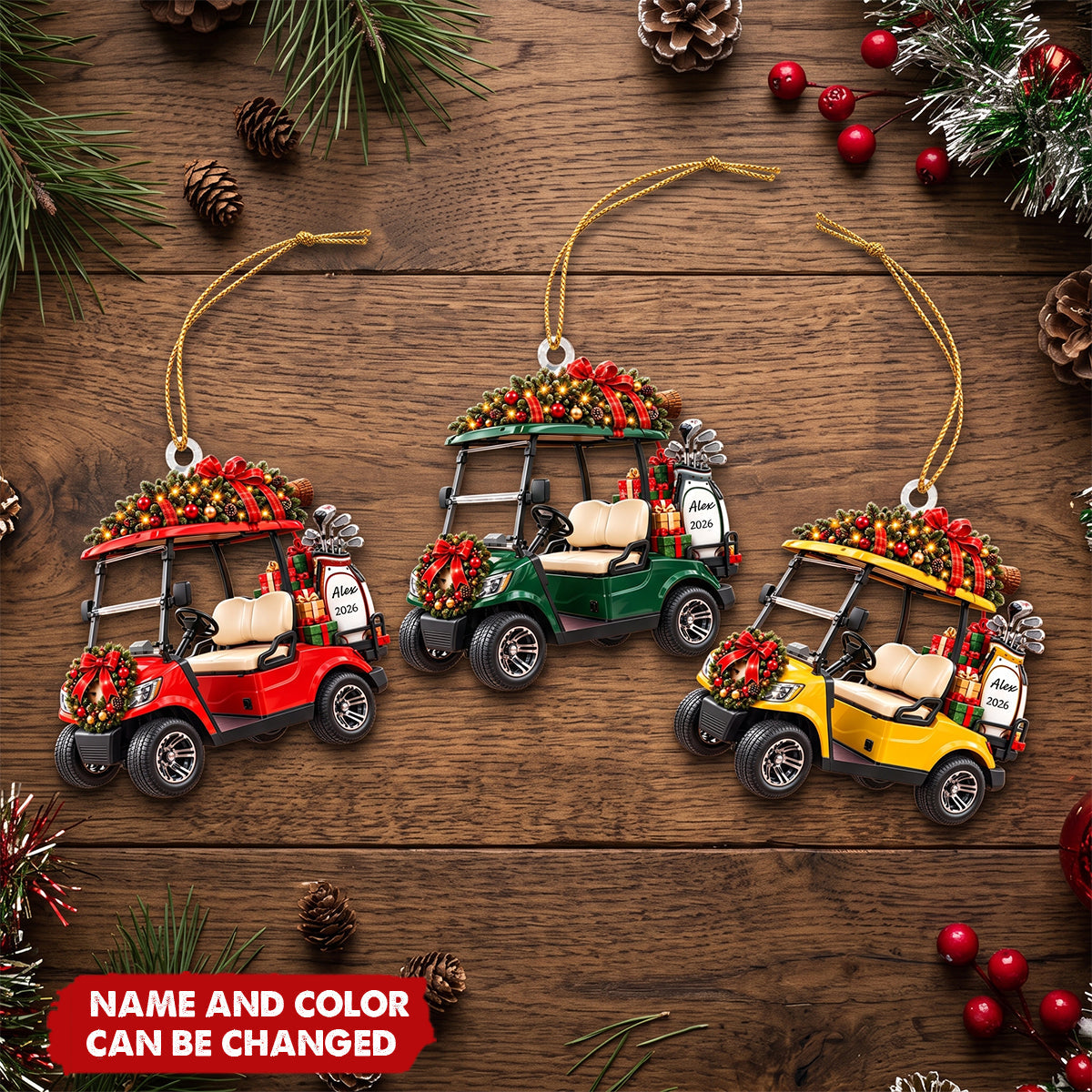 Personalized Golf Cart Christmas Ornament, Gift For Golf Lovers, Golfer Dad, Husband & Grandpa