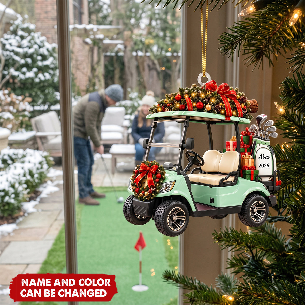 Personalized Golf Cart Christmas Ornament, Gift For Golf Lovers, Golfer Dad, Husband & Grandpa
