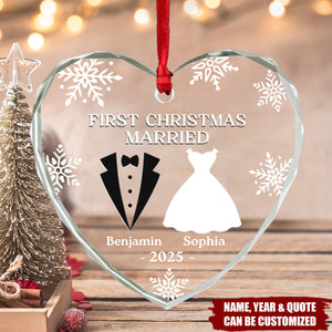 Our First Christmas As Husband And Wife - Personalized Heart Glass Ornament, Anniversary Christmas Wedding Gifts