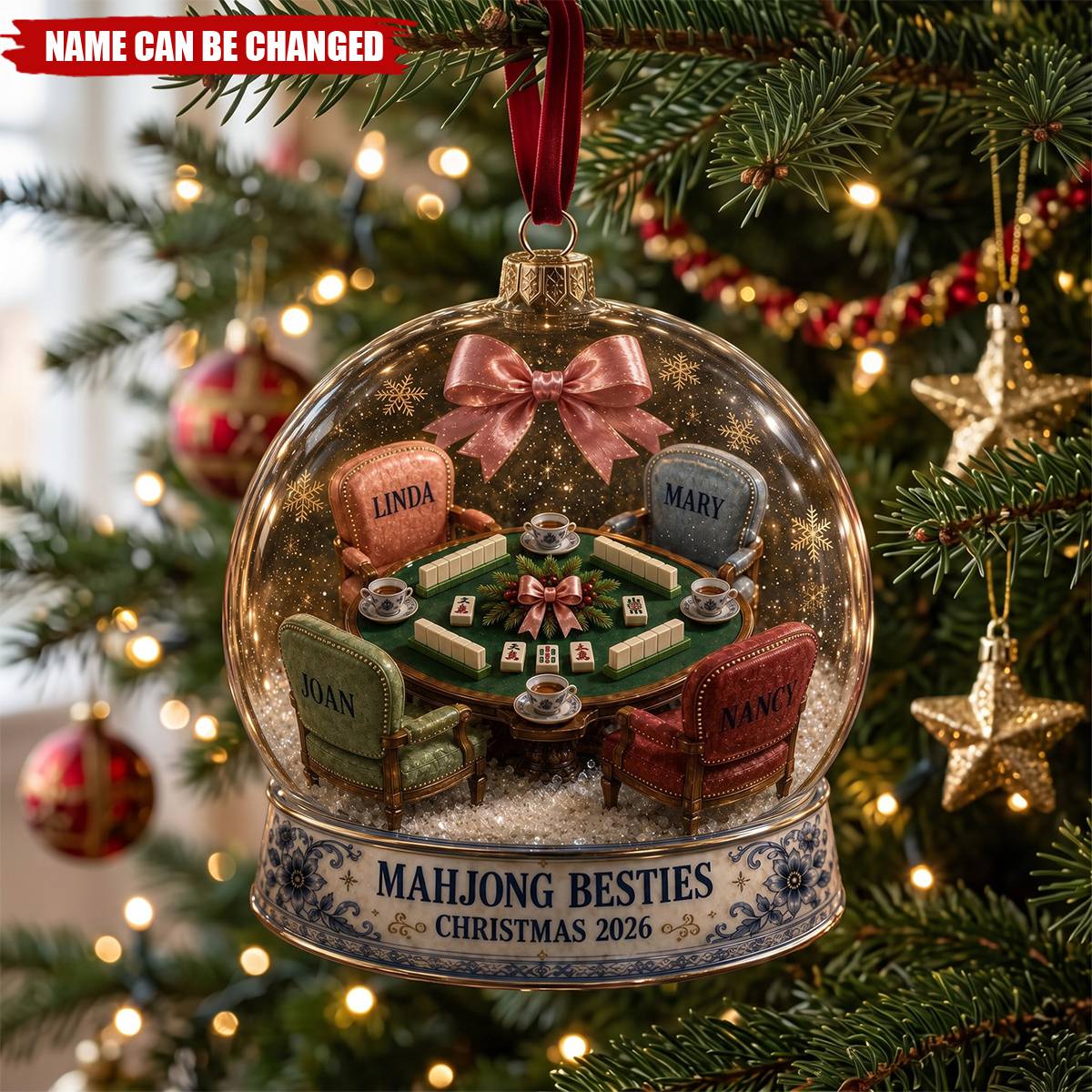 Personalized Mahjong Besties Christmas Ornament Custom Friendship Game Night Holiday Decor 2026 Gift For Friends