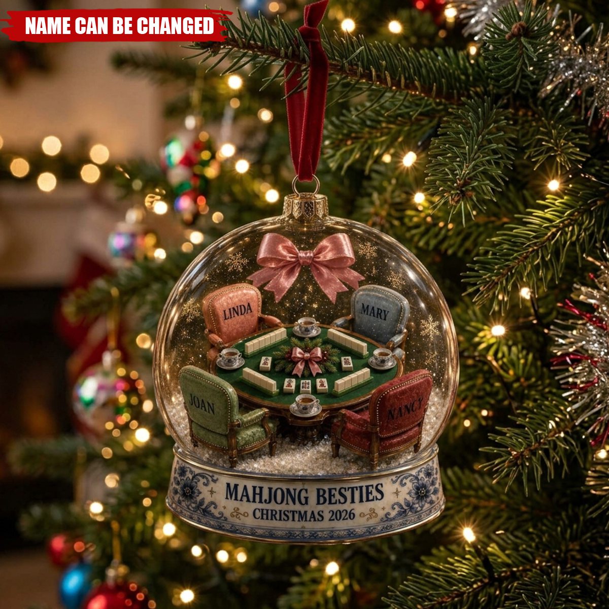 Personalized Mahjong Besties Christmas Ornament Custom Friendship Game Night Holiday Decor 2026 Gift For Friends