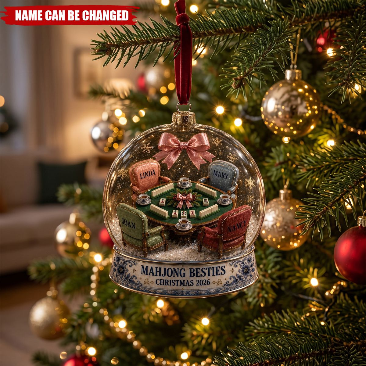 Personalized Mahjong Besties Christmas Ornament Custom Friendship Game Night Holiday Decor 2026 Gift For Friends