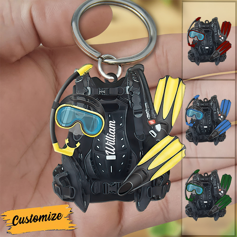 Personalized Scuba Diving Set Acrylic Keychain, Gift For Diving Lovers, Divers