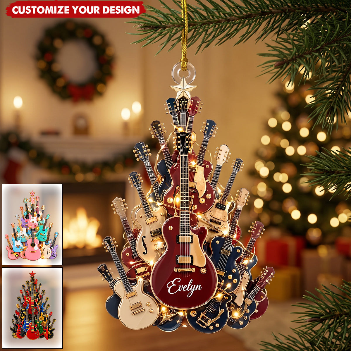 Personalized Guitar Tree Christmas Ornament Gift For Guitar Lovers & Musicians
