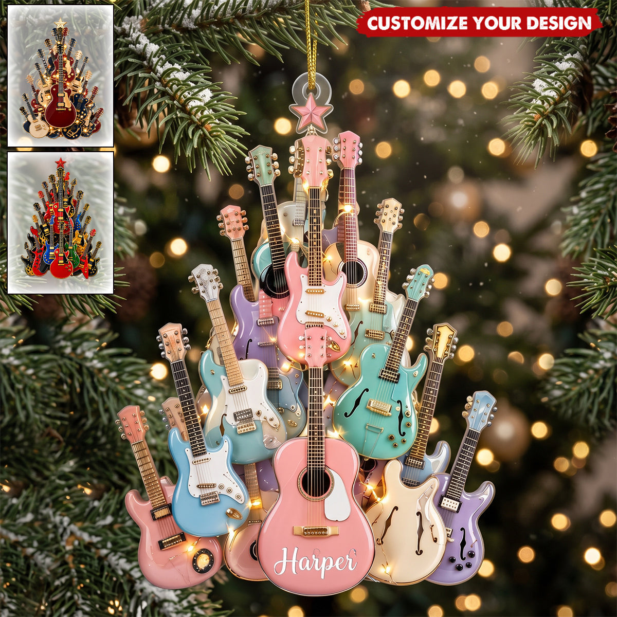 Personalized Guitar Tree Christmas Ornament Gift For Guitar Lovers & Musicians