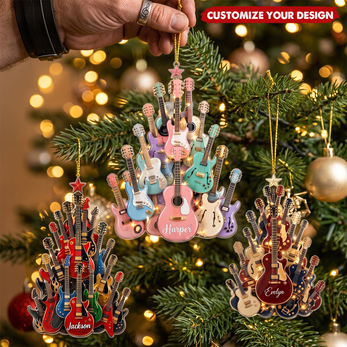 Personalized Guitar Tree Christmas Ornament Gift For Guitar Lovers & Musicians