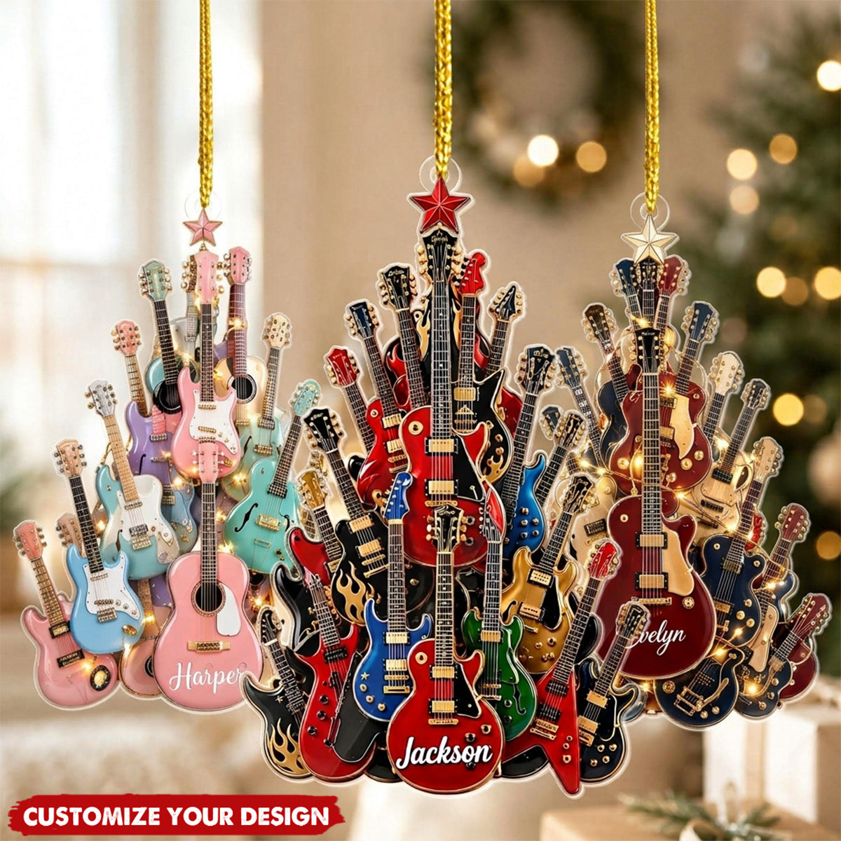 Personalized Guitar Tree Christmas Ornament Gift For Guitar Lovers & Musicians